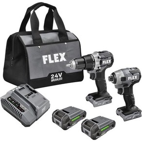 FLEX 24V 브러시리스 코드리스 2 공구 콤팩트 콤보 키트 1 2인치 2단 드릴 드라이버 및 4인치 헥스 임팩트 2개 2.5 포함아 리튬 배터리 160W 급속 충전기 FXM, Full-Sized, 1개