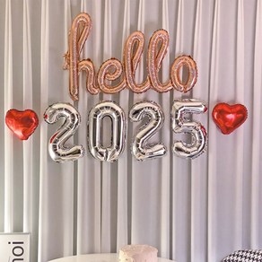 hello 2025 연말 풍선 세트 신년 크리스마스 홈 파티, (2변경) hello실버+2025핑크+하트핑크