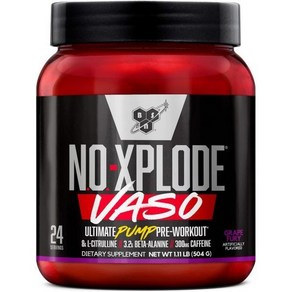 BSN NO.O.-XPLOD 바소 프리워크아웃 파우더에 L-시툴린 8g과 베타알라닌 3.2g 에너지 향료: 그레이프 퓨리 24인분, 1개, 504g