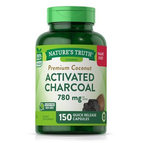 Natue's Tuth Activated Chacoal Capsules 780mg  네이쳐스 트루스 활성탄 캡슐 780mg  150알  값 크기  비 GMO 글루튼, 1개, 136.08g, 150정