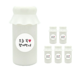 도나앤데코 사랑스러운뚜껑 보틀 6p + 오늘꼭챙겨먹기 스티커 6p, 화이트, 200ml, 1개