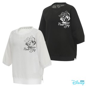 [디즈니골프 중계점] *24년 SS신상 70%SALE* 여성 7부소매 루즈핏 라운드 티셔츠 (2Colo) 밑단 트임과 캐릭터&레터링 디자인 편안한 핏감의 반팔티셔츠