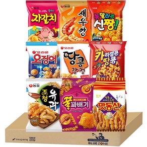 블루존 달콤고소 과자 9종 세트 (오징어땅콩+땅콩강정+새우깡+맛동산+자갈치+꿀꽈배기+신짱+카라멜땅콩+조청유과), 1개