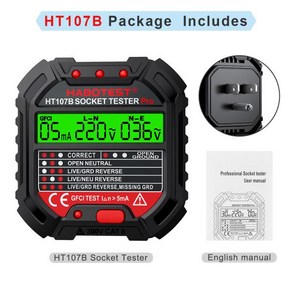 HABOTEST HT107 Po 소켓 테스터 전압 디스플레이 48-250V 전원 자동 전기 회로 극성 검출기, 1개