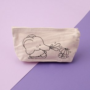 [이이디몬]그리기 파우치 12종 diy 컬러링 꾸미기 캔버스천 봉제 에코 사각 밑그림 필통, 1개, 아기코끼리