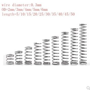 스테인레스 스틸 마이크로 소형 압축 스프링 OD 2mm 3mm 4mm 5mm 6mm 길이 5mm ~ 50mm 0.3mm 로트당 20 개, 09 20mm, 04 6mm, 01 0.3mm, 1개