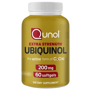 Qunol 유비퀴놀 CoQ10 200mg 소프트젤 심장 및 혈관 건강을 위한 강력한 항산화 물질 에너지 생산에 필수적 CoQ10의 천연 보충제 활성 형태 소프트젤, 1개