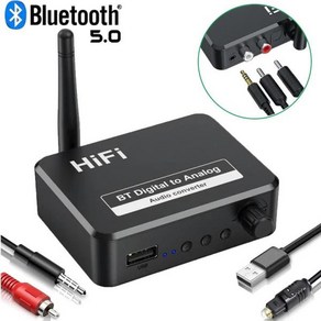 디지털-아날로그 오디오 DAC 컨버터 어댑터 SPDIF 광학 토스링크 to 3.5mm AUX 잭 RCA L/R 블루투스 5.0 수, [01] Black, 01 Black
