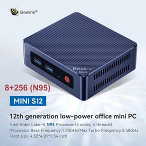 미니PC Beelink 미니 데스크탑 컴퓨터 S12 프로 N100 와이파이 6 BT5.2 윈도우 PC USB 3.2 Gen2 LAN 1000M N95 5 블루투스 4.2, [01] MINIS 12 N95 8G 256G, 01 MINIS 12 N95 8G 256G, 03 EU