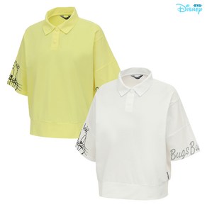 [디즈니골프 중계점] [스팍스] *24년 SS신상 70%SALE* 여성 벅스버니 소매 아트웍 오버핏 카라 티셔츠 (2Colo) 캐릭터와 레터링으로 소매 포인트를 준 반팔티셔츠