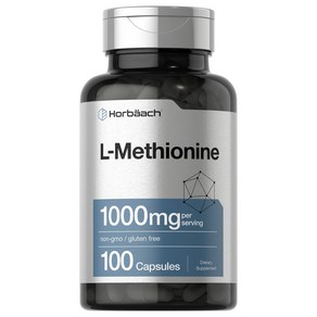 Hobäach L Methionine 1000mg  100 Capsules  Non-GMO Gluten Fee  Fee Fom Supplement, 1개, 100정