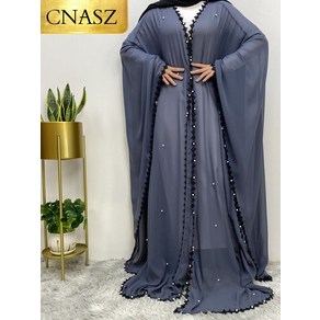 무슬림 Abaya Kaftan Mesh Pearls Chiffon 직물 이슬람 의류 Abaya 터키 여성 예배 서비스 두바이 중동 패션.