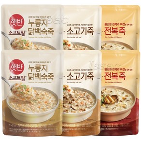 비비고 파우치 죽 450g (누룽지닭백숙죽2+전복죽2+소고기죽2), 1세트