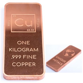 Unique Metals 1 Kg .999 Pue Coppe Ba Bullion/유니크 메탈 1kg 구리바/99.9% 순도/금괴모양 소장 선물, 1개