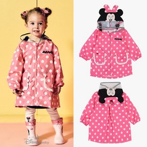 아가방 중계점 [디즈니베이비] 미니 우비 (+파우치)(PINK) *2025년 NEW ITEM* 땡땡이 패턴 디자인의 가벼운 후드넥 깜찍발랄 미니마우스 캐릭터 우비 파우치 세트