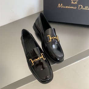 Massimo Dutti 블랙 메탈 굽 가죽 플랫 러플 슈즈 작은 구두