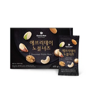 [그린너트] 6종순수견과 에브리데이 노블너츠 20g 30봉 하루 견과류 선물 세트 한줌 견과, 1세트, 600g