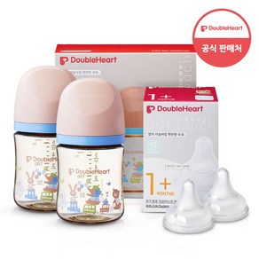 더블하트 모유실감3세대 젖병 트윈팩+젖꼭지2입+물티슈, 1개, 160ml, 애니멀타운(S 2입)