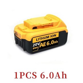 DeWalt DCB200 배터리 호환 20V 12.0Ah 교체 리튬 이온 충전기 포함 DCB204-2 전동 공구, 한개옵션1, 01 6.0Ah 1PCS