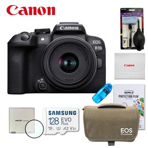 캐논 정품 EOS R10 / RF S18-45mm kit 풀패키지 7종세트 / 삼성 메모리 128GB+액정보호필름+극세사융+청소도구+카드리더기+메코슬림필터+EOS가방/TJ