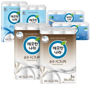 깨끗한나라 순수시그니처 화장지 30롤 2팩, 순수소프트 화장지 휴지 27m X 30롤 2팩, 30개입, 2개