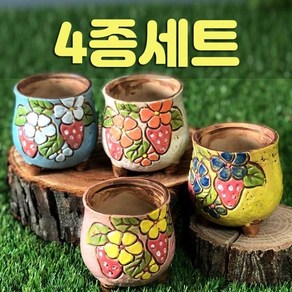 다육맘 수제화분 딸기4, 4종세트