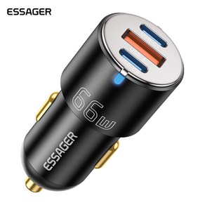 ESSAGER 옵티머스 프라임 66W C타입+USB-A 3포트 차량용 시거잭 초고속 충전기 3구, Fee, Black (A-004)