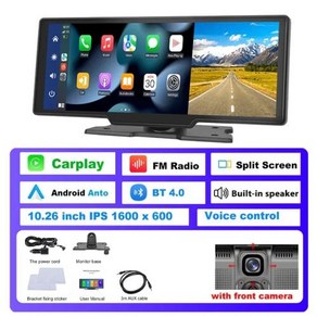 Podofo 대시 캠 4K 후방 카메라 무선 카플레이 안드로이드 자동 GPS 음성 제어 대시 보드 DVR 자동차 모니터 10.26 인치, [01] A with font camea