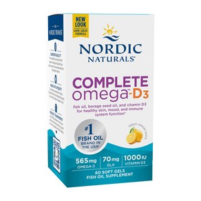 노르딕내츄럴스 컴플리트 오메가 D3 1000mg 레몬 소프트젤 글루텐 프리, 1개, 60정