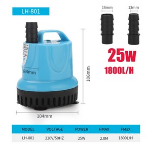 소형 펌프 배수용 수중 펌프 2마력 220v 양수기 101825456085105w 600-4500lh 잠수정 워터 수족관 물고기 연못 탱크 주둥이 마린 온도 제어 176, 25W, EU 플러그, 1개