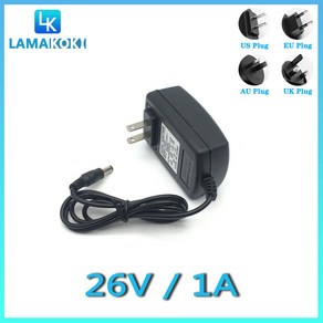 전원 어댑터 26V 1A 1000MA DC 조절 전원 코드 DC 5.5x2.1mm, EU, 1개