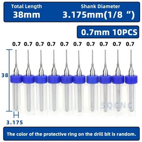 카바이드 마이크로 드릴 비트 세트 미니 C 드릴 비트 인쇄 회로 기판 PCB 보드용 드릴 비트, [13] NJ 10pcs   0.7