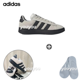 [YUYU] ADIDAS 아디다스 남여공용 그랜드 코트 알파 그레이 블랙 + 국산 페이크삭스 1P