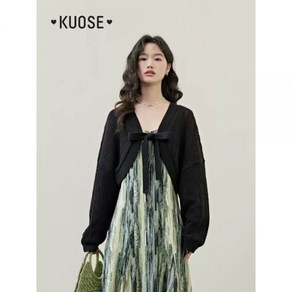 KUOSE 쿠오세가디건 리본 포인트 블랙 볼레로