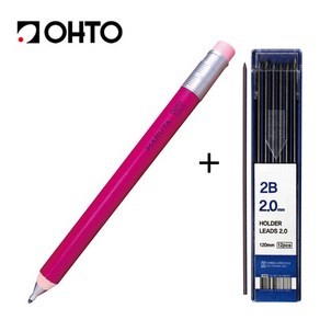 OHTO 목재 홀더샤프 통나무 원형 2.0mm +2B홀더심 1통, 레드(RD)