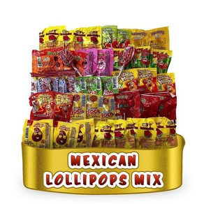 36 Count (Pack of 1) Mexican Candy Lollipops Mix 36개(1팩) 멕시칸 캔디 막대사탕 믹스 모음(36개) 달콤하고 신맛과 매운맛의 다양한, 1개