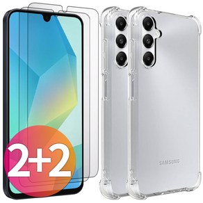 스톤스틸 2+2 갤럭시 A16 LTE 투명 강화 액정 보호 필름 + 클라우드 범퍼 젤리 케이스, 1세트