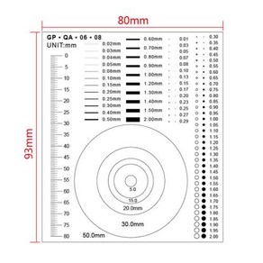 GPQA 필름 눈금자 투명 PET 포인트 게이지 카드 보정 눈금자 면적 선 폭 원 직경 비교, 1개