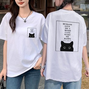 스타일아유 여성용 면 ~2XL 오버핏 고양이 프린팅 빅사이즈 박스 반팔 티셔츠 편안한 티 TS2681