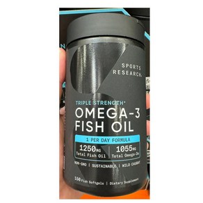 스포츠리서치 트리플 스트렝스 오메가-3 피쉬오일 1250mg 150 sg Sports Research Triple Strength Omega-3 Fish Oil 1250