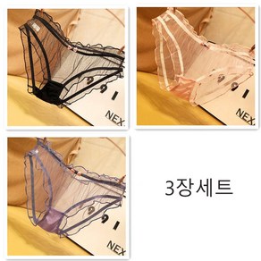 3장세트 여성용 레이스 팬티 시스루 투명 망사 팬티 Women's Undepants