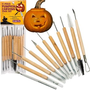 Pumpkin Caving Kit (21 Tool Set) w 11 Double Sided Pieces - Halloween Pofessional Sculpting Cut, 1개, Steel