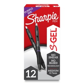 SHARPIE S-Gel Gel Pens Medium Point (0.7mm) Pupl SHARPIE S-젤 젤 펜 중간 포인트(0.7mm) 보라색 젤 잉크 펜 12, 1개, 보라