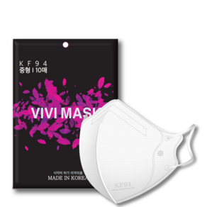 VIVI 비비 KF94 중형 새부리형 황사방역 컬러마스크 홈쇼핑 베스트 100매, 화이트
