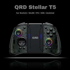 게임기보조배터리 휴대용 미니 레트로 QRD 스텔라 T5 무선 Nentindo Switch Lite Oled 홀 이펙트 8 가지 색상 LED 조명 프로그래밍 가능 터보 및 매크로, 1.Black, 1개