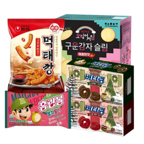 과자 세트(먹태깡 고추장마요맛+홈런볼 말차딸기+버터링 딥 레드벨벳+버터링 딥 티라미수+구운감자슬림 매콤한맛 오징어게임240g), 1세트, 신상과자5종