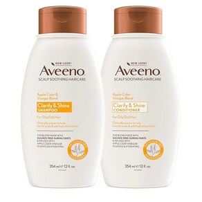 Aveeno 애플 사이다 식초 샴푸 + 컨디셔너 균형 및 고광택 지성 또는 칙칙한 모발용 데일리 클래리파잉 & 진정 두피 샴푸 파라벤 및 염료 프리 355.6ml(12온스)