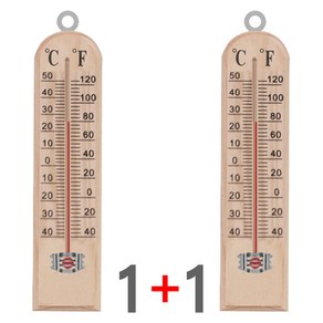 [대형 온도계 2개 묶음] (원목 온도계 B타입 대형 1P+1P) 벽걸이 나무 아날로그 실내 온도계 섭씨 화씨 막대형, 브라운