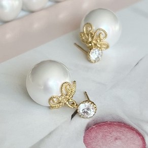 왕진주 14mm 꽃캡 딸랑이 귀걸이 Princess 14mm Drop Pearl Earring (Silver 925)