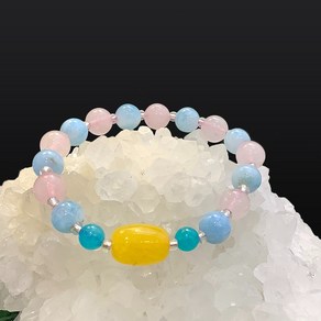 천연원석 멀티 장미석 로즈쿼츠 아쿠아마린 황마노 청마노 8mm 팔찌 둘레 17~18cm